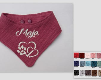 Personlig muslinhundbandana med namn och önskad design, storlekar XXXS - 2XL