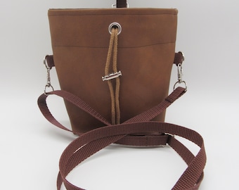 Treat bag/walking bag/food bag for hanging around the shoulder in antique brown faux leather