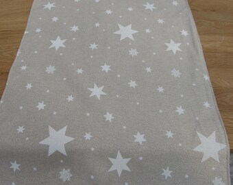 Weihnachtlicher Tischläufer 50x140 cm Sterne weiß auf beige mit Glitzer