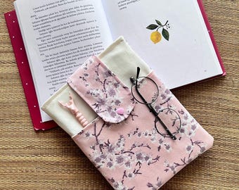 Floral Linen Book Sleeve with Pocket: Handmade Book Protector