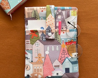 Christmas Book Sleeve, Padded Fabric Cover, Gift for Readers, Winter Village Pouch