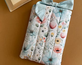 Watercolor Flower Book Sleeve with Bow: Quilted Linen Book Cover