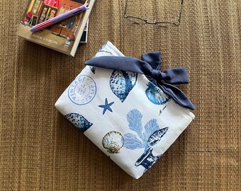 Marine Theme Summer Book Sleeve with Bow, Bowtie Book Cover, Gift for Bookworm Friend, Gift for Book Lover