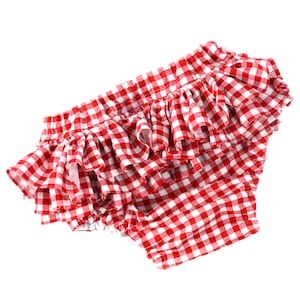 gingham ruffle bloomers, baby girl bloomers, ruffle bloomers, red bloomers, red checks diaper cover