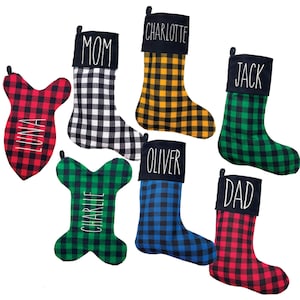 Personalized Buffalo Plaid Check stockings, Classic Farmhouse style Christmas Stockings