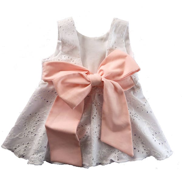 spring eyelet top or dress, baby girl Easter outfit, pink and white spring dress for girls