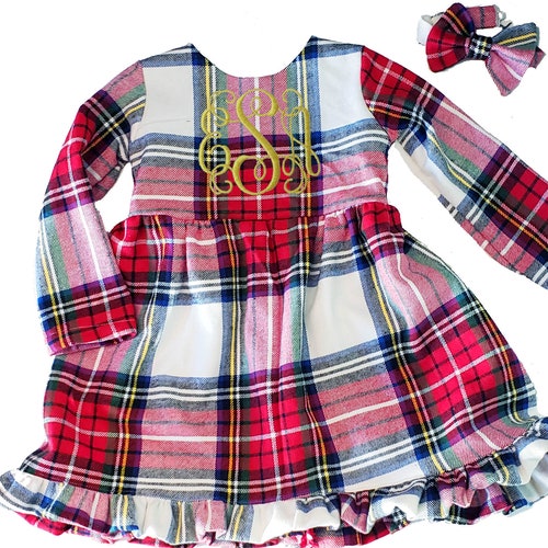 Tartan Plaid Christmas Dress Embroidered Dress Toddler Etsy