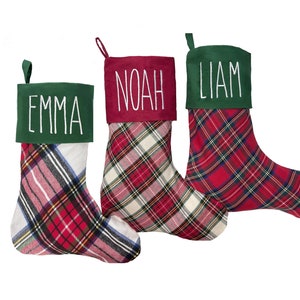 Personalized Buffalo Plaid Check stockings, Classic Farmhouse style Christmas Stockings