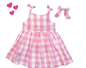 pink gingham check cosplay dress costume, baby toddler girls sizes