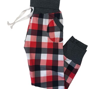 Verzending voor kerst! Buffalo geruite kerstfamiliebroek, rekbare gebreide joggingbroek of legging afbeelding 2