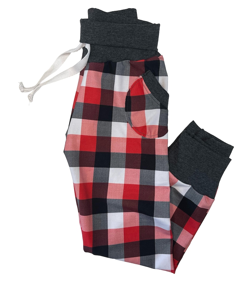 Verzending voor kerst! Buffalo geruite kerstfamiliebroek, rekbare gebreide joggingbroek of legging afbeelding 2