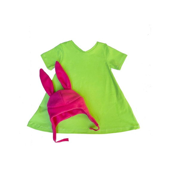 Pink Bunny Ears Costume, Girls Green Dress Costume, Pink Bunny
