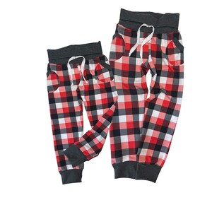 Verzending voor kerst! Buffalo geruite kerstfamiliebroek, rekbare gebreide joggingbroek of legging afbeelding 3