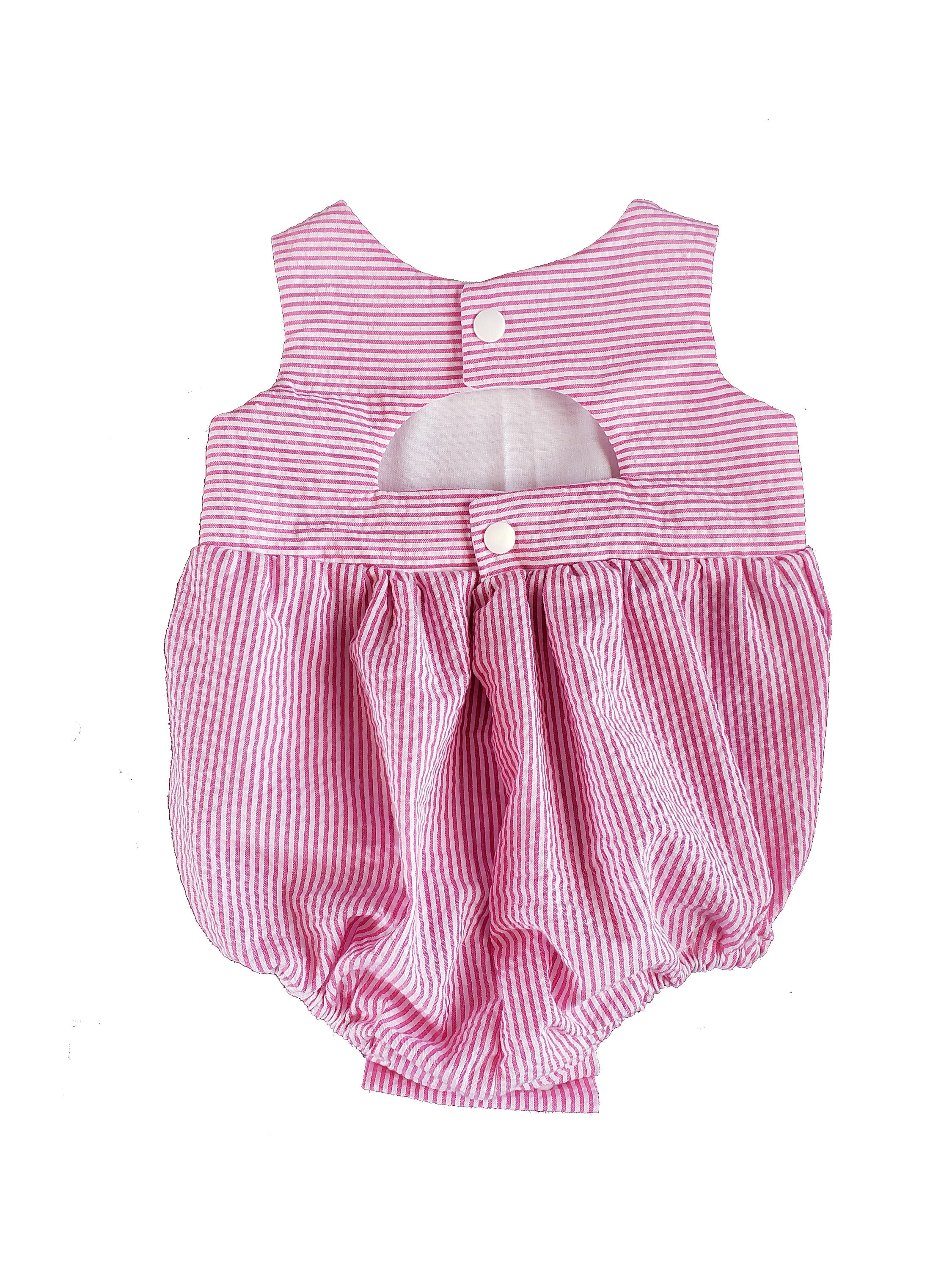 Baby Girl Seersucker Romper Pink and White Monogrammed Bubble - Etsy
