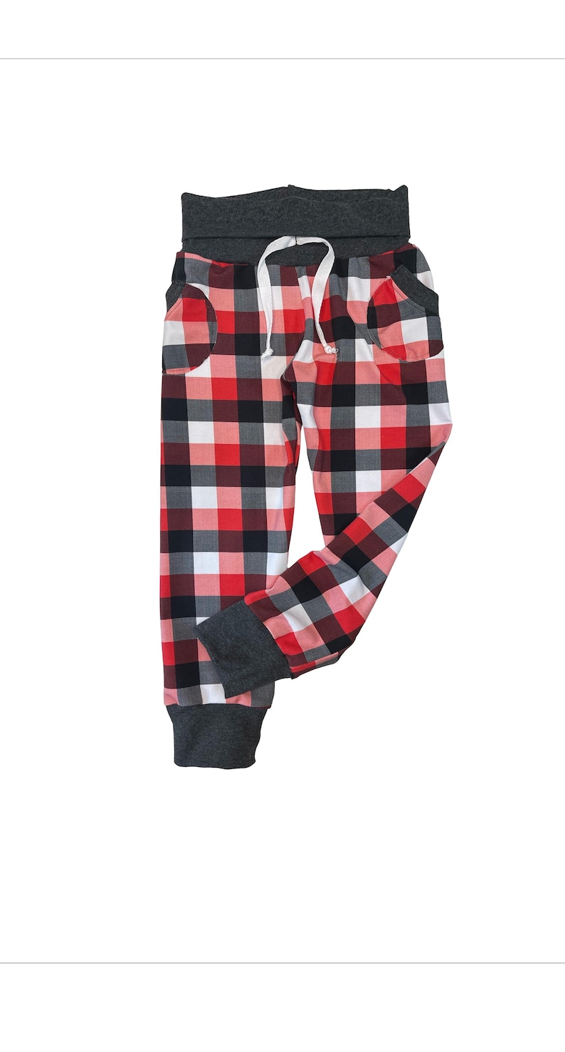 Verzending voor kerst! Buffalo geruite kerstfamiliebroek, rekbare gebreide joggingbroek of legging afbeelding 1