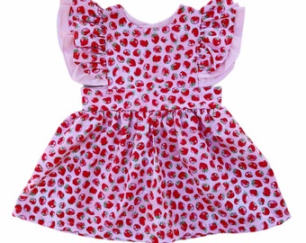Berry First Birthday dress, Strawberry pinafore dress, girls toddler and baby strawberry birthday outfit
