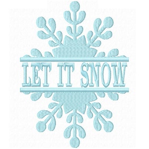 以下が含まれることがあります： 雪の結晶の形をした薄い青色のデザインで、その上に「LET IT SNOW」という文字が半分に分かれて書かれており、上半分は雪の結晶の上に、下半分は雪の結晶の下に書かれています。