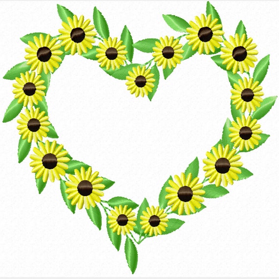 Daisy Heart Wreath -A Machine Embroidery Design