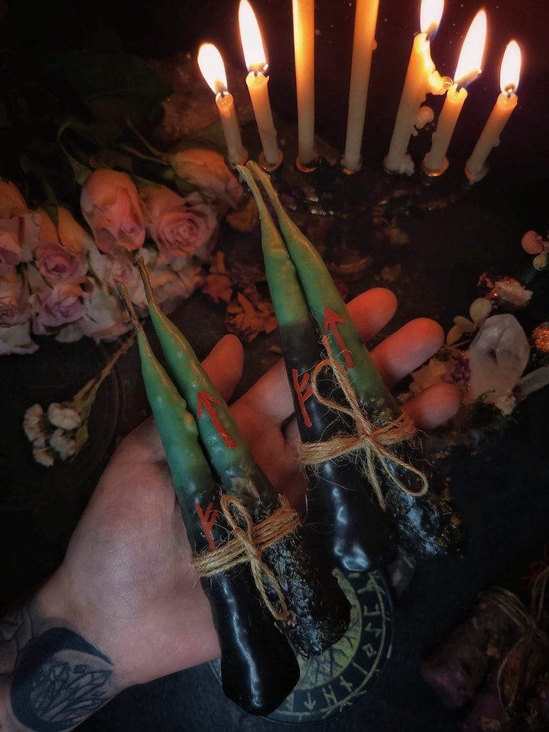 Money rune candles , money ritual ,ritual candles, witch candles ,altar candles image 1