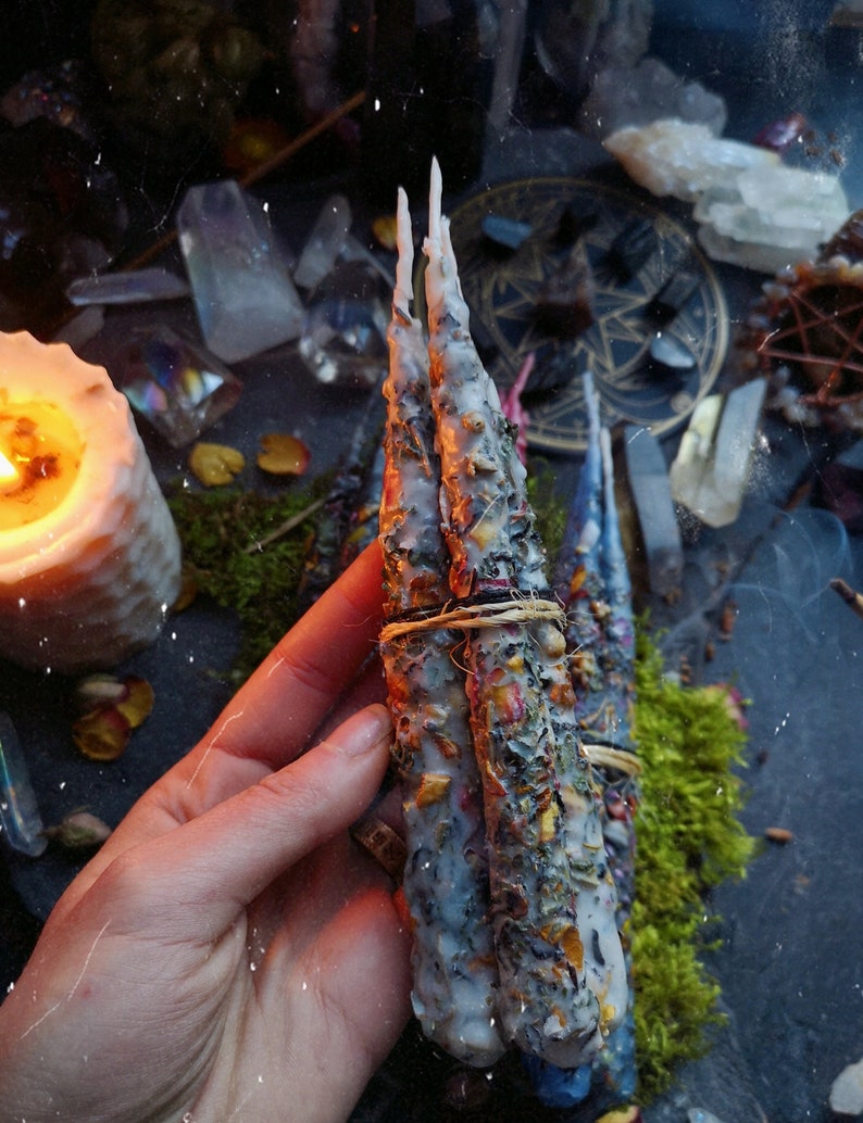 Ritual candles with herbs White