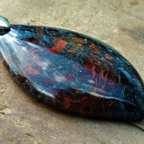 Pietersite Necklace, Marquise Cut on a Sterling Silver Chain, Reds and Blues Swirl Together Making a Perfect Gift For Her