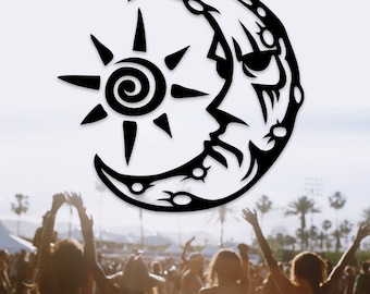 Moon Man and Sun Vinyl Decal, Hippie Style Sticker