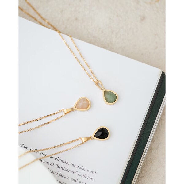 18K Gold Filled Natural Stone Necklace, Gift For Her, Waterdrop Gemstone Necklace, Teardrop Necklace, Waterproof Necklace, Dainty Necklace