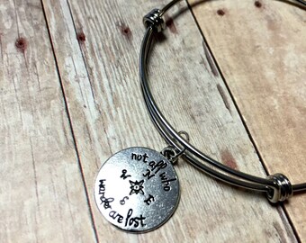Wanderlust bangle bracelet, Boho, not all who wander are lost, Adjustable bangle bracelet, Follow your own arrow bracelet, gift for her