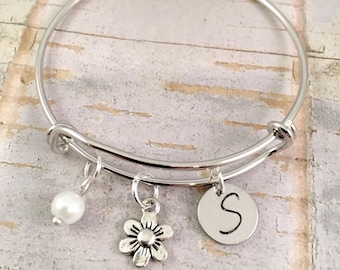 Dainty Little Girl bracelet, graduation bracelet, initial charm bracelet, little girl bangle, personalized junior bridesmaids