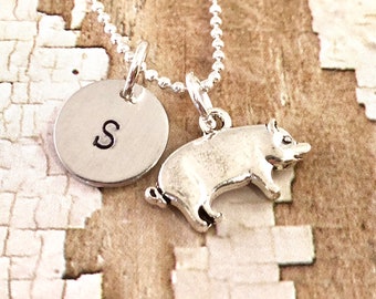 Pig necklace, personalized jewelry, year of the pig 2019,  initial necklace, gift for her, pig jewelry, silver pig, hog charm, farm