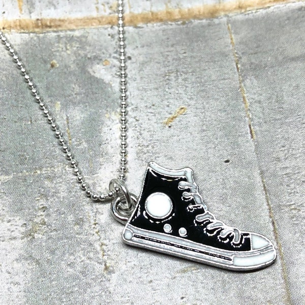 Sneaker necklace, Converse like shoe, Kickin it old school, graduation gift, fashion statement, shoe charm, basketball gift, birthday fun