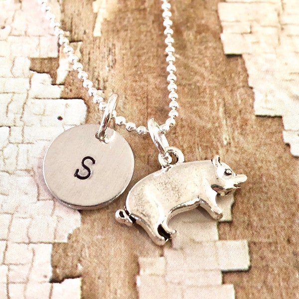 Pig necklace, personalized jewelry, year of the pig 2019,  initial necklace, gift for her, pig jewelry, silver pig, hog charm, farm