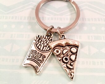 Best friend keychains, Pizza Key Rings, Slice of Pizza Keychains, French Fry Charm, Best friends gifts,  Fries before Guys, LDR