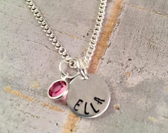 Personalized Name Necklace, Hand stamped circle pendant necklace, Trendy  Custom name little girl jewelry