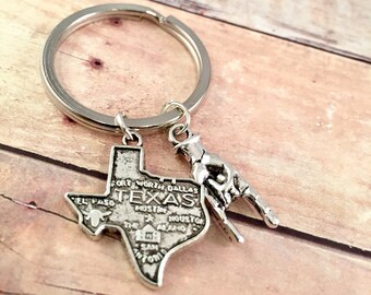 Llavero Texas Longhorn, encanto del estado de Texas, encanto UT Texas Longhorn, collar de estrella solitaria, gancho Em Horns, encanto del estado de Texas, Texas College