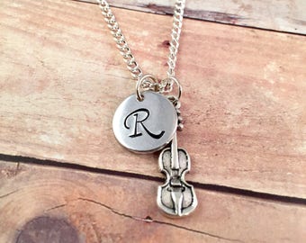 Violin necklace, cello charm necklace, music charm, initial charm, personalized necklace, violinist,  first chair, orchestra, band, symphony