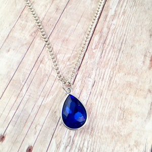 Blue Teardrop pendant Necklace,  Fancy, Dressy necklace, Formal Jewelry, Homecoming, crystal,  Pendant Royal Blue, PROM jewelry, For Mom