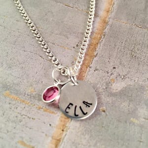 Personalized Name Necklace Hand stamped circle pendant image 1