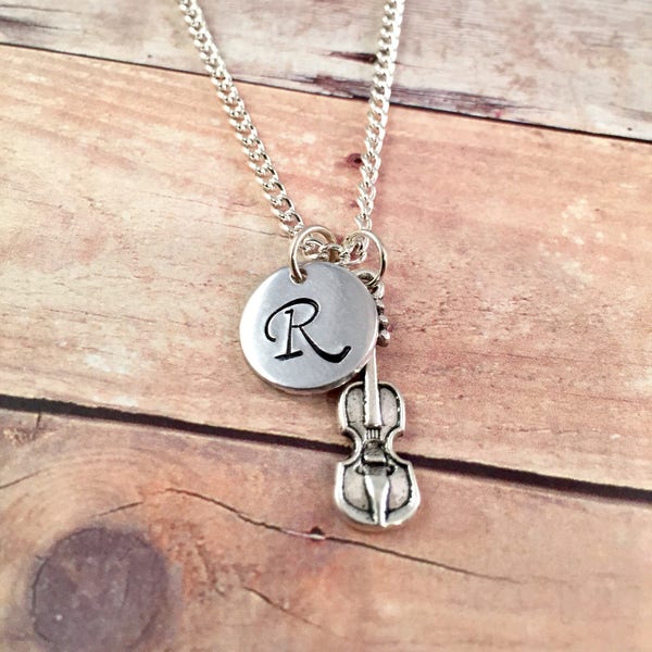 Violin necklace, cello charm necklace, music charm, initial charm, personalized necklace, violinist,  first chair, orchestra, band, symphony