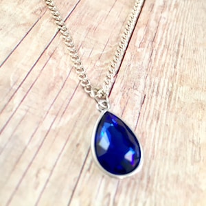 Blue Teardrop pendant Necklace, Fancy, Dressy necklace, Formal Jewelry, Homecoming, crystal, Pendant Royal Blue, PROM jewelry, For Mom image 2