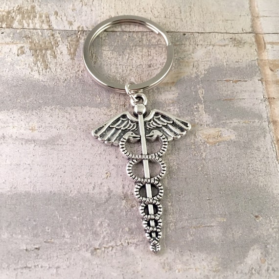 Doctor Keychain Caduceus Charm Keychain Nurse Graduate Etsy