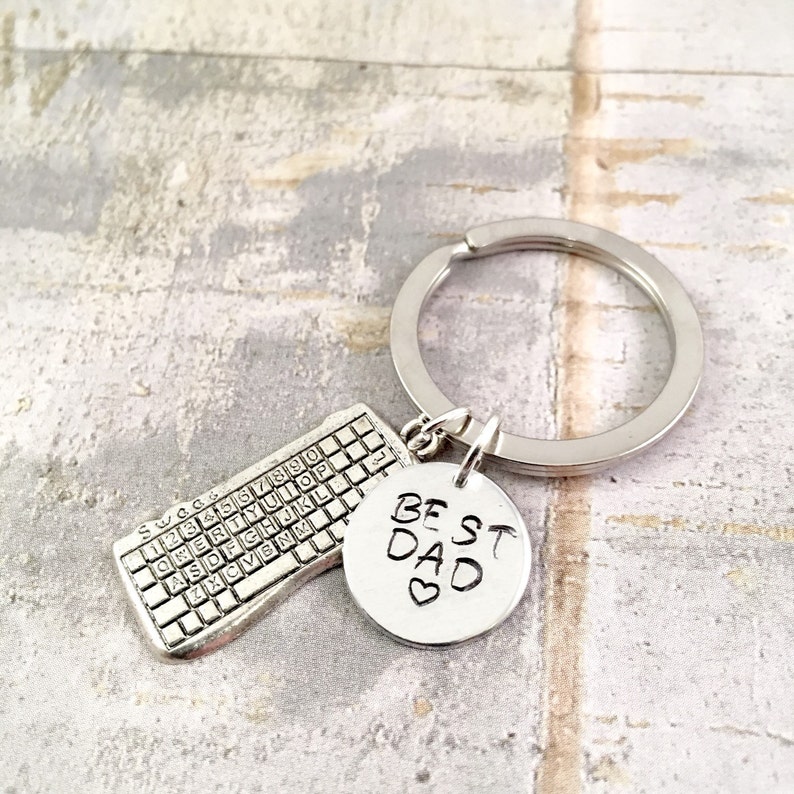 Best Dad Keychain, Father's day keychain, Computer Science, Keyboard charm, geeky keychain, for dad keychain, techy keychain, I. T. Keychain image 2