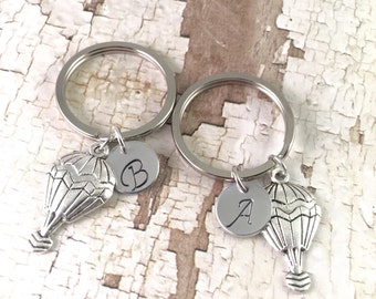 Best friend keychains, best friends initials keychain, hot air balloon keychains, personalized initial keychains, long distance