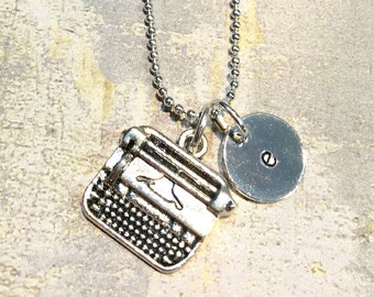 Typewriter charm Necklace, journalist, author, writer, Personalized charm necklace, adorable typewriter font necklace, college graduate