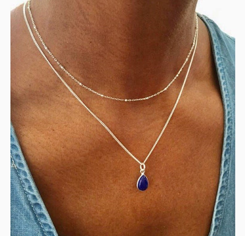 Blue Teardrop pendant Necklace, Fancy, Dressy necklace, Formal Jewelry, Homecoming, crystal, Pendant Royal Blue, PROM jewelry, For Mom image 5