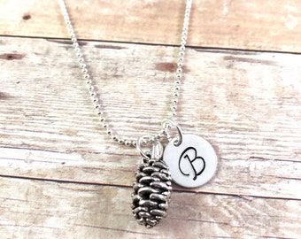 Pinecone necklace, Silver pine Charm Necklace, Autumn, Fall Gift, Personalized Necklace, Initial Charm, Acorn Jewelry