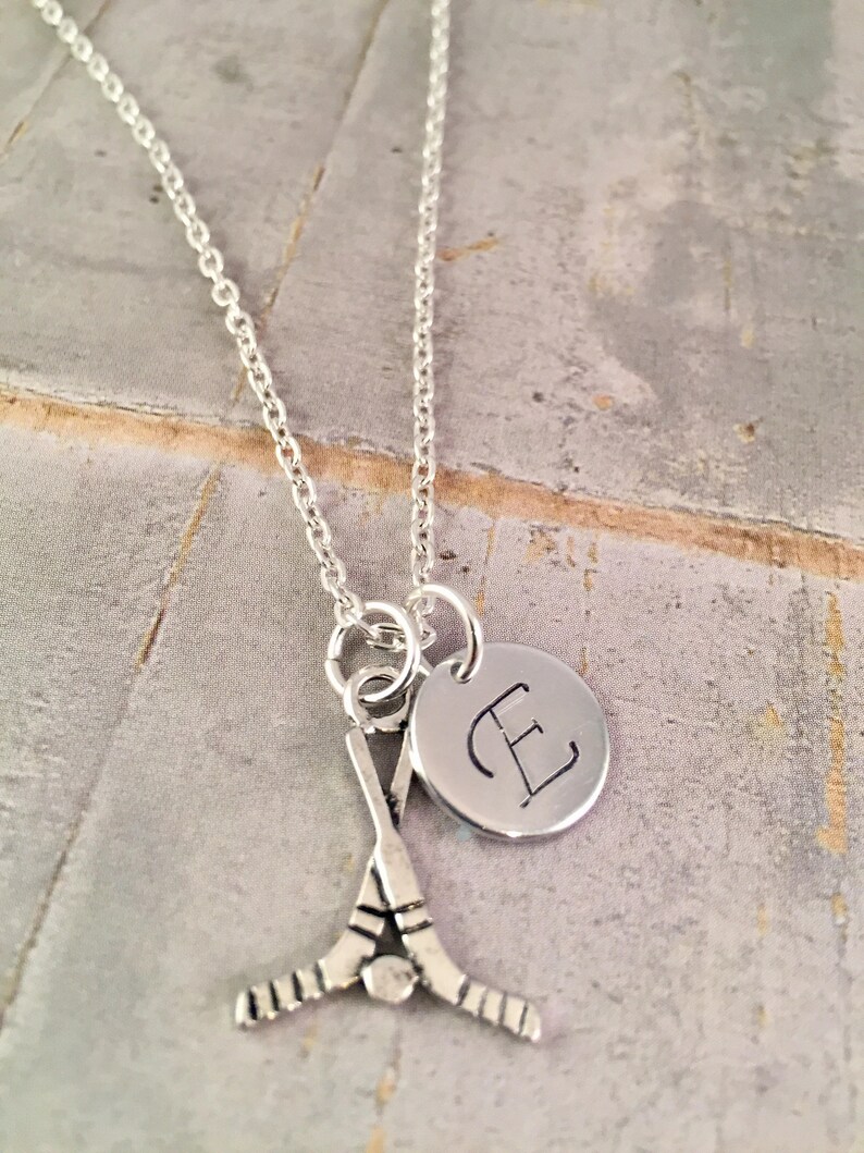 Silver Hockey Necklace Hockey Charm Necklace Personalized Etsy