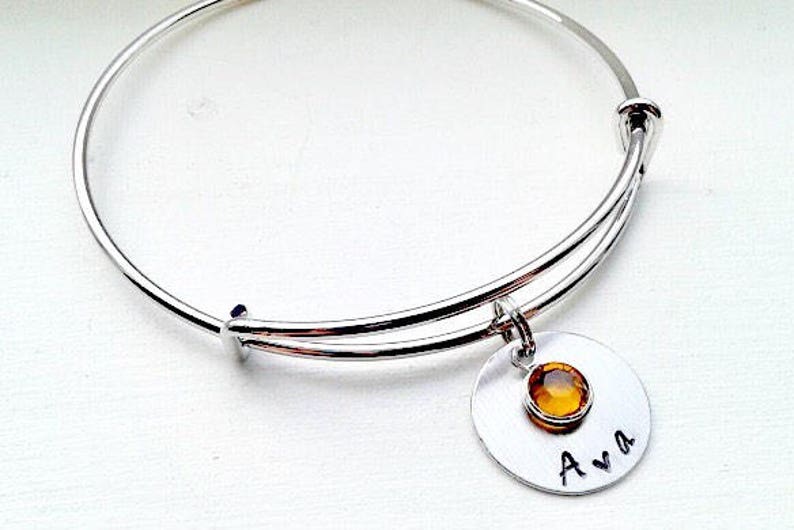 Personalized name bracelet, Name bracelet, for daughter, Swarovski birthstone, best friend, adjustable bangle, stainless steel bracelet image 1