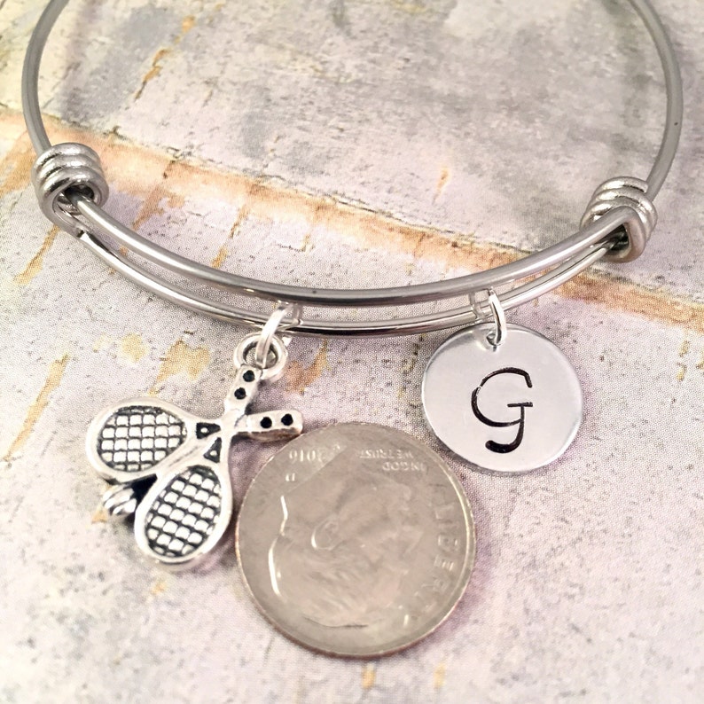 Tennis bracelet, charm bracelet, Personalized Tennis bracelet, Tennis racket charm, Racket Charm bracelet, for her, team gift image 2
