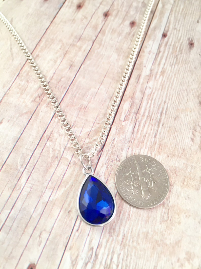 Blue Teardrop pendant Necklace, Fancy, Dressy necklace, Formal Jewelry, Homecoming, crystal, Pendant Royal Blue, PROM jewelry, For Mom image 3